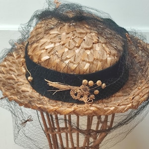 Vintage 1930s Edwarian Era Cartwheel Boaters Hat 1930 main image 4