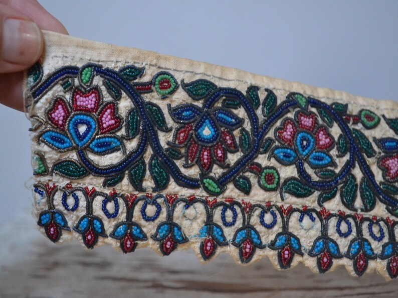 Beaded Floral Applique 20s Hand Embroidery Antique Etsy