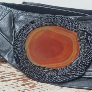 Black Leather Belt With Agate Stone - Etsy display picture 1