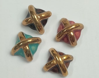 4 ceramic squared sewing buttons, 50s haberdashery, vintage