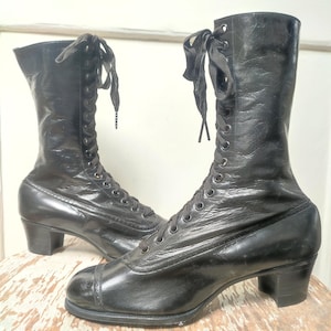 Edwardian lace up boots, black 1910s booties small 36 sized