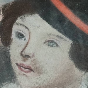 Romantic boy portrait, antique original drawing, child in uniform, under glass image 4