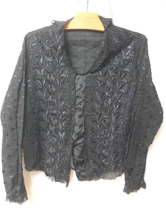 Embroidered black shirt,long sleeves, vintage 30s