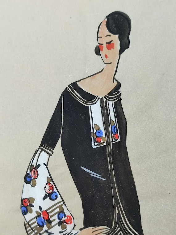 20s Original Fashion Drawing, Watercolor of a Black Dress - Etsy 20s Original Fashion Drawing, Watercolor of a Black Dress - Etsy