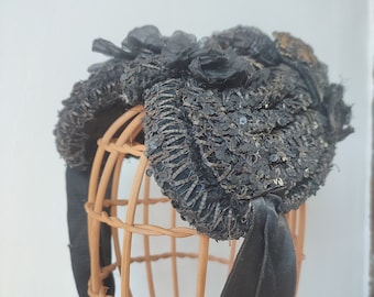 Antique victorian hat, original mourning accessory