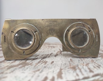 French stereoscope, antique folding travelling brass viewer, Verascope