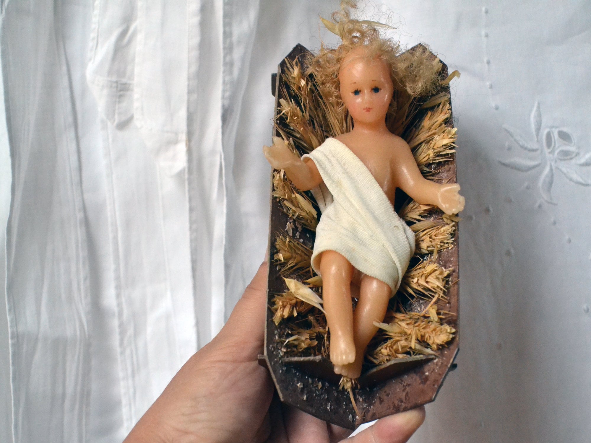 Enfant Jésus en Cire Ancien Pour Crèche, Décor de Noël, Nativité