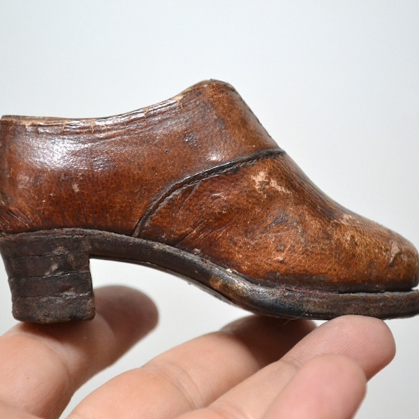 Miniature shoe, antique small boot, apprentice work, cabinet of curiosity