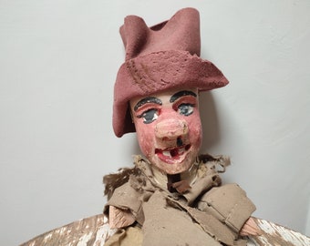 Rare antique puppet, French wooden Gnafron from Lyon, 19th C