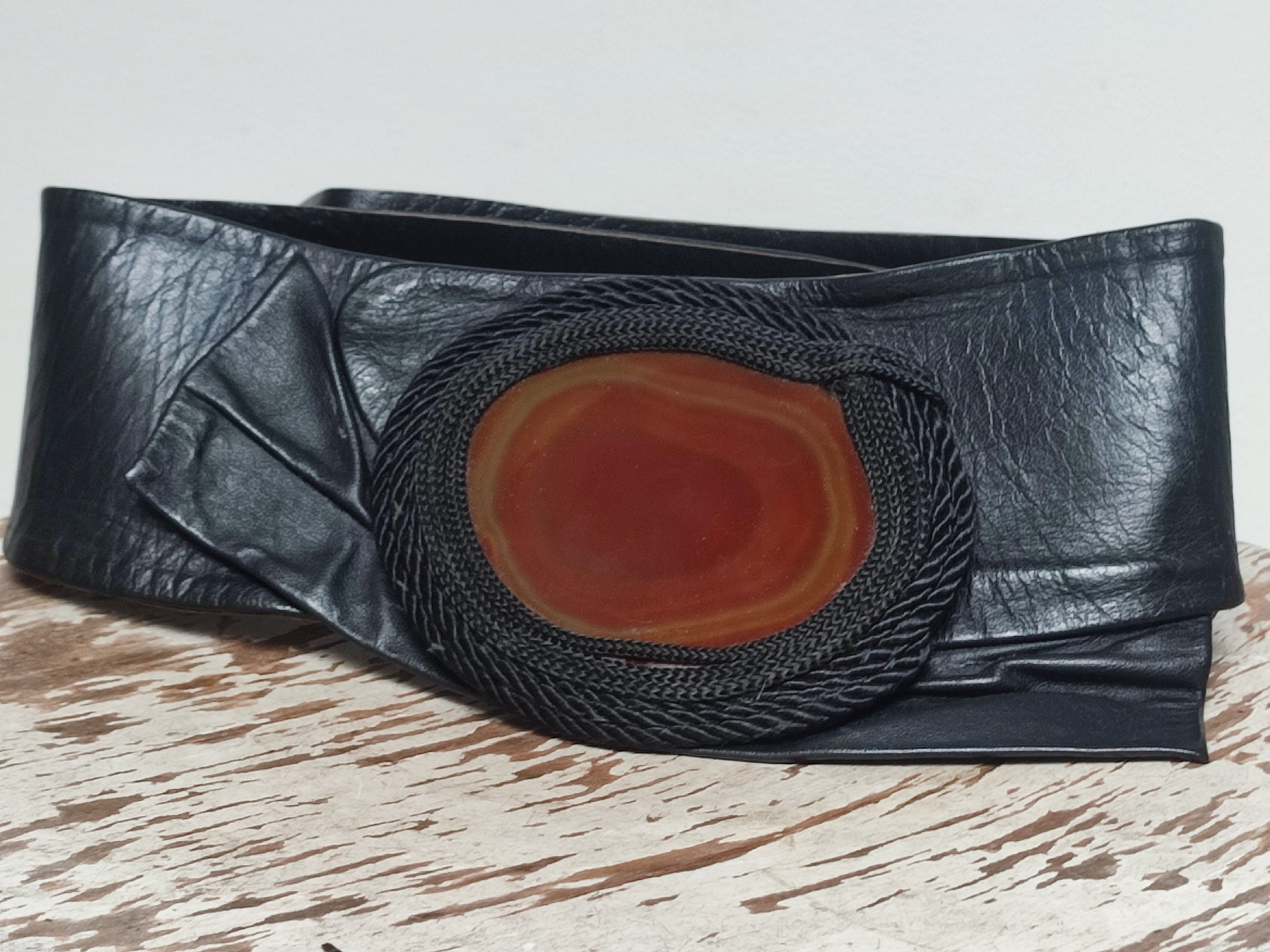 Black Leather Belt With Agate Stone - Etsy