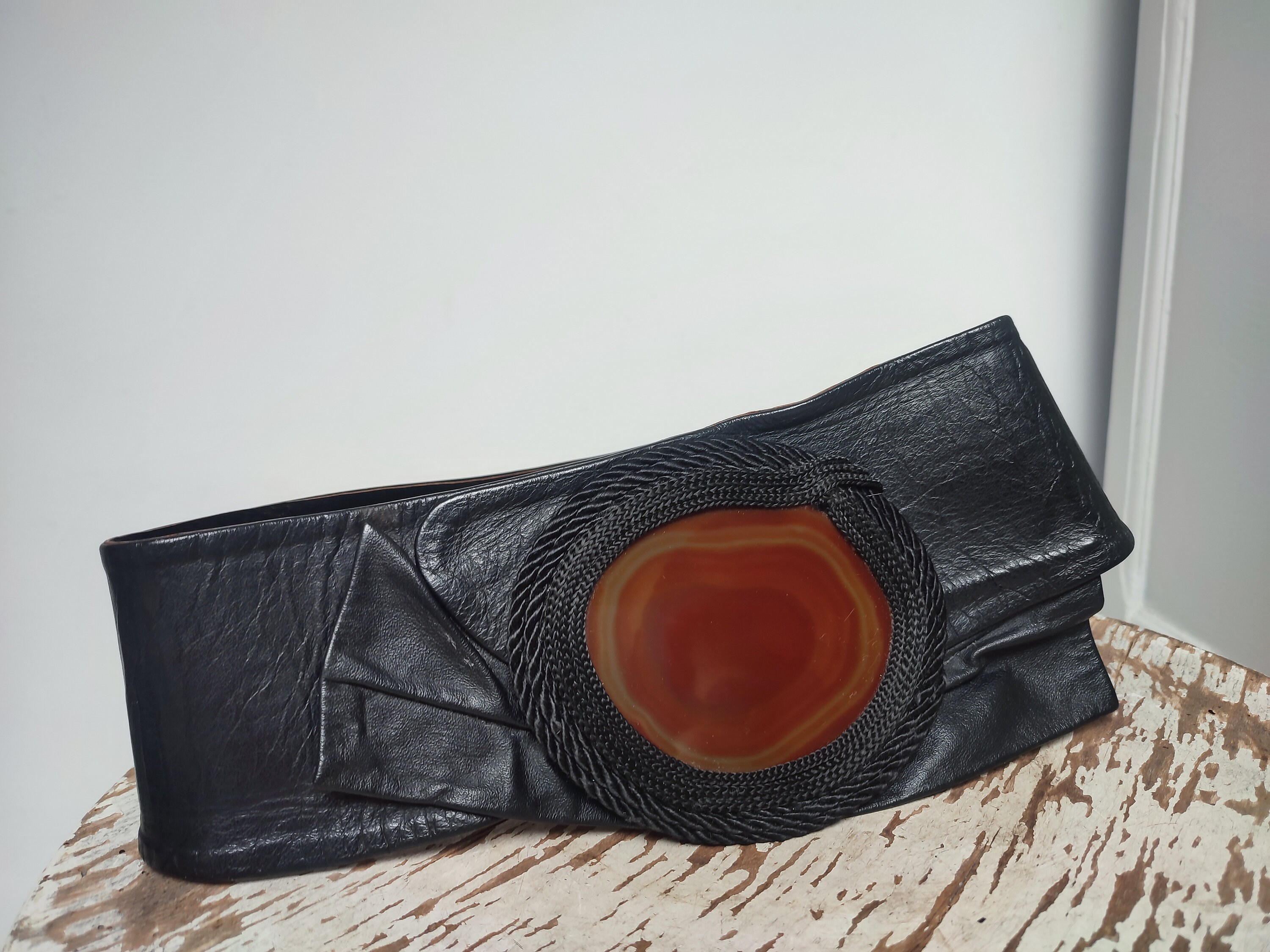 Handmade Black Leather Belt with Agate Buckle SM Belt Brigade Handmade Leather Belt Includes Donation of Belt  main image 3