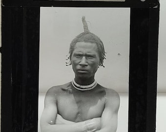 Plaque photo en verre d'un portrait d'un Aborigène Australien