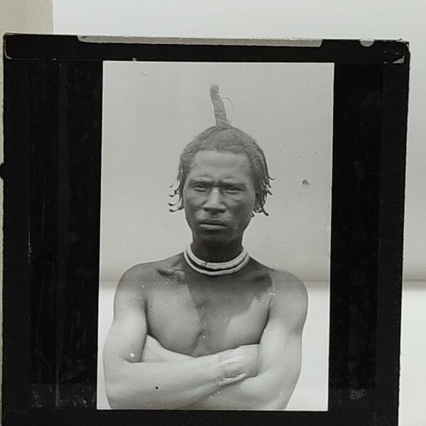Plaque photo en verre d'un portrait d'un Aborigène Australien