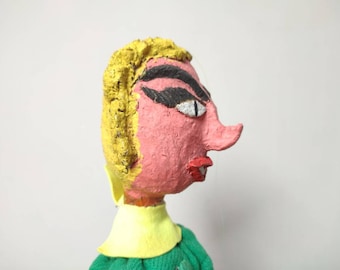 Vintage toy, paper mâché female character, 70s