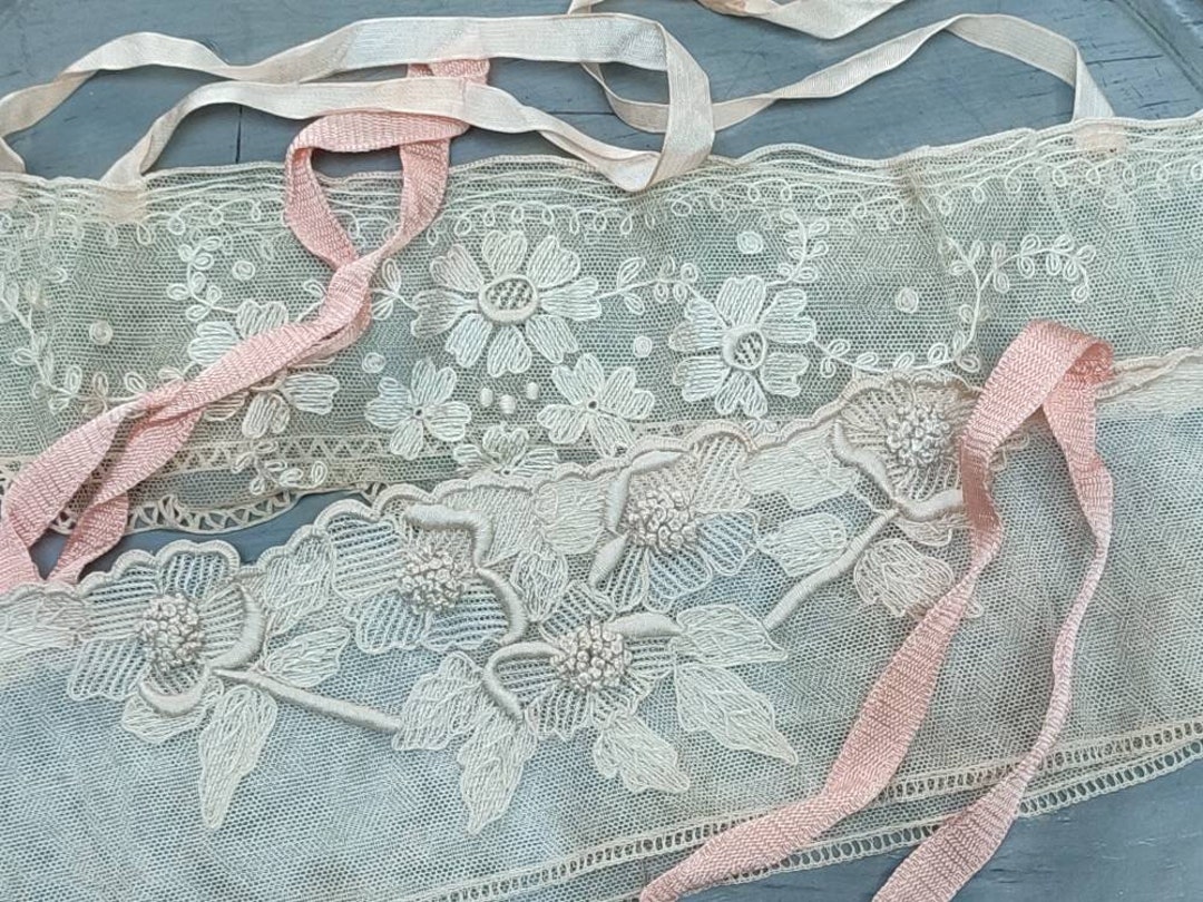 Antique Embroidered Lace Nightie Tops, Floral Lace See Through