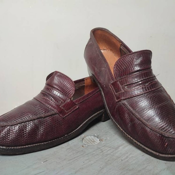 J.M Weston mocassins femme en lézard vintage taille 36 bordeaux.