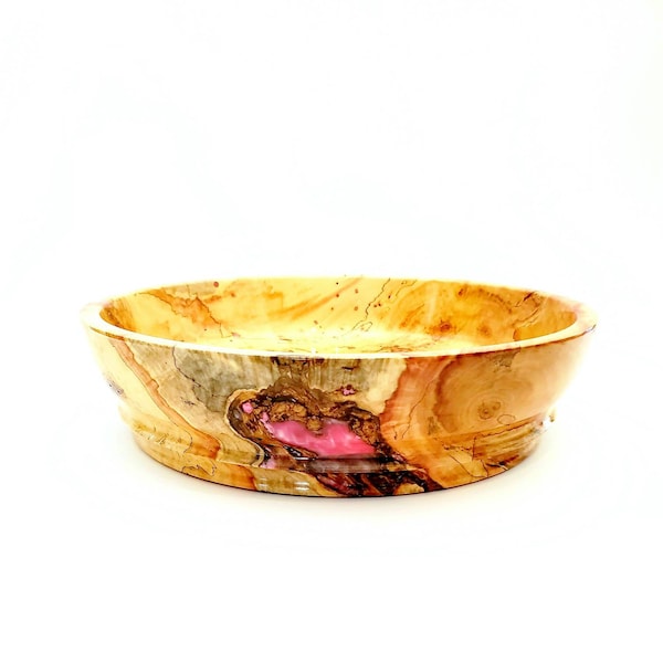 Handcrafted Box Elder Serving Bowl w/ Pink Epoxy Inlay