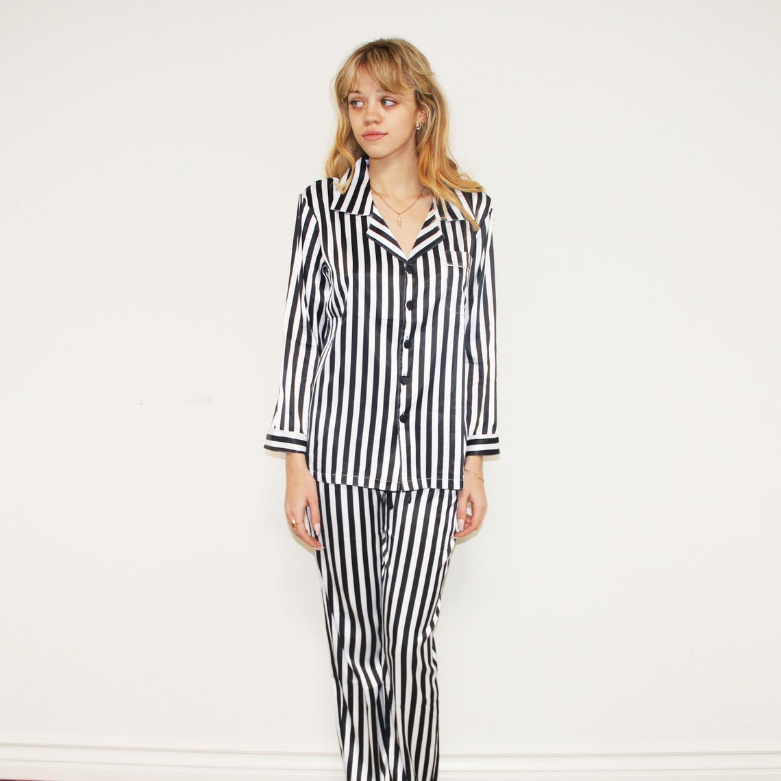 Black and White Striped Pajama Set Etsy
