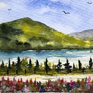 Paesaggio fluviale con acquerello originale dipinto su carta (non una stampa) dipinto a mano fatto a mano 6 pollici