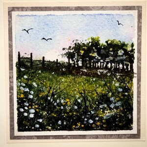 Landschaft Bauernhof mini kleine lokale dunkel Winter Blume Original Aquarell Malerei Karte (kein Druck) Handgemalte handgemachte 5 Quadratzoll