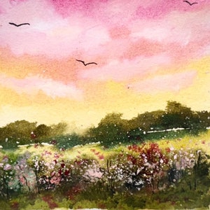 Herbst Landschaft Original Aquarell Malerei Karte (kein Druck) Handgemalte Handmade 6 Zoll