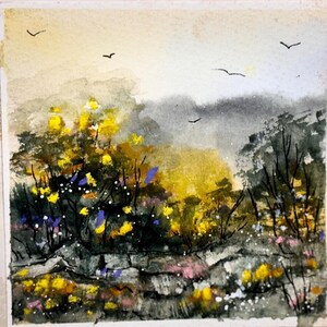Bellissimi fiori, paesaggio, vacanza, acquerello originale dipinto a mano (non una stampa), carta per pittura di paesaggio, 6 pollici