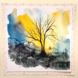 Alberi invernali Paesaggio Paesaggio Vacanza Acquerello originale Dipinto a mano (non una stampa) Paesaggio Dipinto Carta 6 pollici