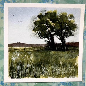 Alberi invernali Paesaggio Paesaggio Vacanza Acquerello originale Dipinto a mano (non una stampa) Paesaggio Dipinto Carta 6 pollici