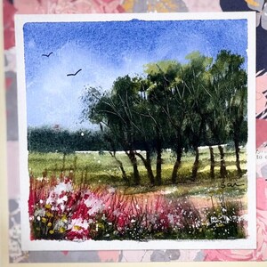Landschapskaart originele aquarel handgeschilderd (geen afdruk) landschapsschilderij kaart 6 inch