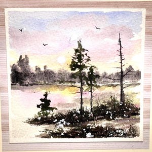 Alberi invernali Paesaggio Paesaggio Vacanza Acquerello originale Dipinto a mano (non una stampa) Paesaggio Dipinto Carta 6 pollici