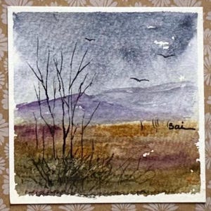 風景オリジナル水彩画カード（印刷ではありません）手描きハンドメイド5インチ