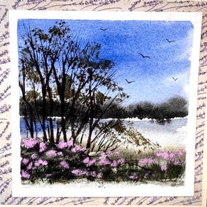 Alberi invernali Paesaggio Paesaggio Vacanza Acquerello originale Dipinto a mano (non una stampa) Paesaggio Dipinto Carta 6 pollici