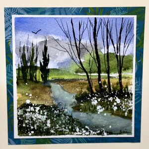 Paesaggio di fiori Vacanza Acquerello originale dipinto a mano (non una stampa) Dipinto di paesaggio Carta da 6 pollici