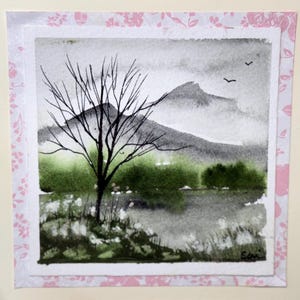 Paesaggio invernale Dipinto originale ad acquerello Carta (non una stampa) Dipinto a mano Fatto a mano 6 pollici