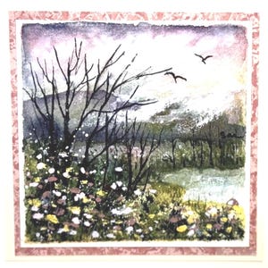 Paesaggio Rifiuti Arte Artigianato Locale Unico Natura Fiore Originale Acquerello Dipinto Carta (non una stampa) Dipinto a mano Fatto a mano 5 pollici quadrati