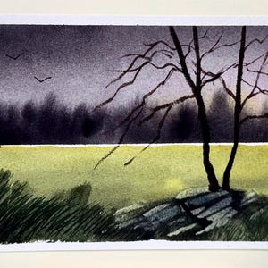 Paisagem, lixo, arte, artesanato, local, único, natureza, flor, pintura em aquarela original, cartão (não é uma impressão) pintado à mão, feito à mão, A6