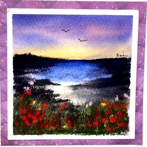 Alberi invernali Paesaggio Paesaggio Vacanza Acquerello originale Dipinto a mano (non una stampa) Paesaggio Dipinto Carta 6 pollici