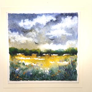 Paysage portée Art artisanat local Unique Nature fleur carte de peinture aquarelle originale (pas une impression) peint à la main à la main 5 pouces carrés