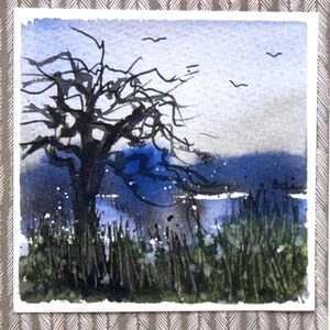 Kaart landschapskaart origineel aquarelschilderij (geen afdruk) Handgeschilderd handgemaakt 6 vierkante inch