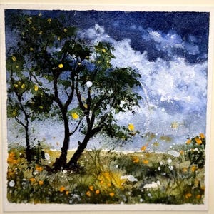 Paisaje Basura Arte Artesanía Local Único Naturaleza Flor Pintura de acuarela original Tarjeta (no una impresión) Pintado a mano Hecho a mano 5 pulgadas cuadradas