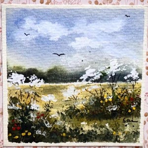 風景オリジナル水彩画カード（印刷ではありません）手描きハンドメイド5インチ