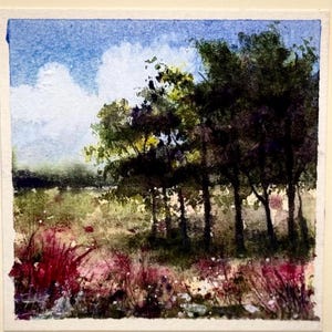 Paesaggio Rifiuti Arte Artigianato Locale Unico Natura Fiore Originale Acquerello Dipinto Carta (non una stampa) Dipinto a mano Fatto a mano 5 pollici quadrati