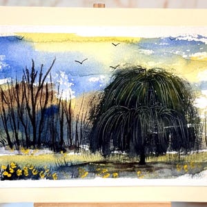 Paisagem, lixo, arte, artesanato, local, único, natureza, flor, pintura em aquarela original, cartão (não é uma impressão) pintado à mão, feito à mão, A6
