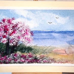 Paisagem, lixo, arte, artesanato, local, único, natureza, flor, pintura em aquarela original, cartão (não é uma impressão) pintado à mão, feito à mão, A6
