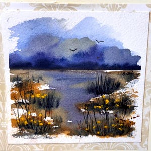 Landschapskaart originele aquarel handgeschilderd (geen afdruk) landschapsschilderij kaart 6 inch