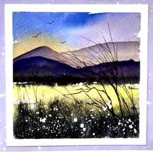 Alberi invernali Paesaggio Paesaggio Vacanza Acquerello originale Dipinto a mano (non una stampa) Paesaggio Dipinto Carta 6 pollici