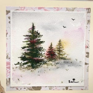 木々 冬の風景 オリジナル水彩画カード（印刷ではありません） 手描き ハンドメイド 6インチ