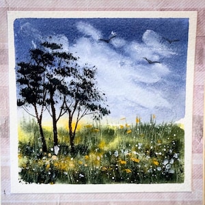 Alberi invernali Paesaggio Paesaggio Vacanza Acquerello originale Dipinto a mano (non una stampa) Paesaggio Dipinto Carta 6 pollici