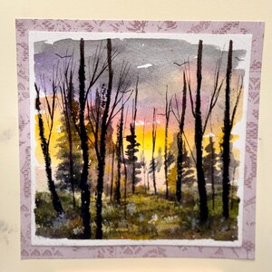 Alberi invernali Paesaggio Paesaggio Vacanza Acquerello originale Dipinto a mano (non una stampa) Paesaggio Dipinto Carta 6 pollici