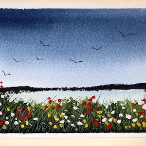 Paesaggio Rifiuti Arte Artigianato Locale Unico Natura Fiore Originale Acquerello Dipinto Carta (non una stampa) Dipinto a mano Fatto a mano A6